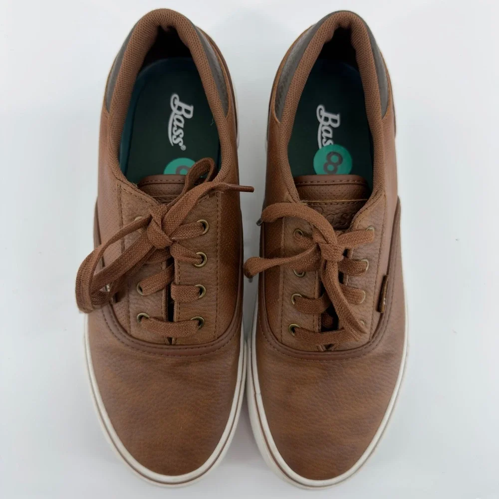 Bass Mens Brown Faux‎ Leather Low Top Lace Up Sneakers Casual Shoes Size 8